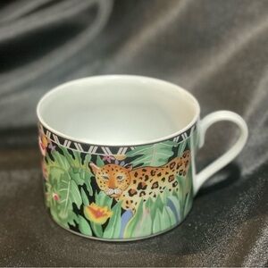 Sakura Magic Jungle Ultra Porcelain Flat Tea Coffee Cup Vintage Tucan Cheetah